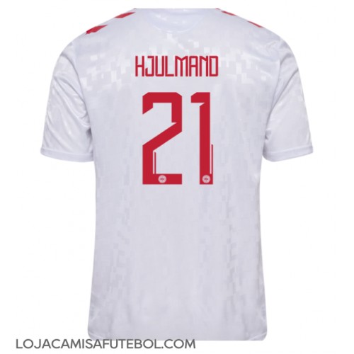 Camisa de Futebol Dinamarca Morten Hjulmand #21 Equipamento Secundário Europeu 2024 Manga Curta